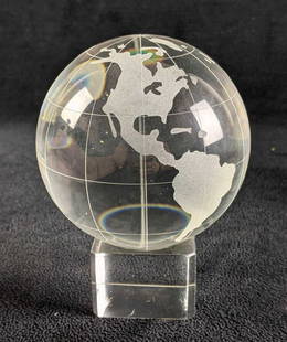 Glass Globe With Glass Stand: Glass Globe With Glass Stand This globe is in good condition with no known damage. It comes in a cloth box. The box has some stains on it. The globe comes with a stand to place it on.