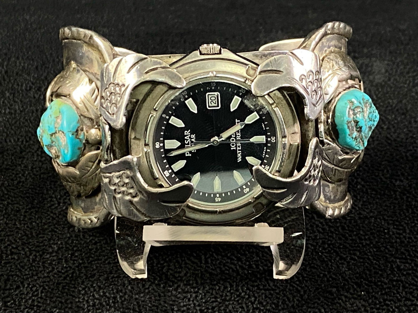 Vintage Chris Mansfield Hopi Sterling Turquoise Watch Cuff (1 of 9)