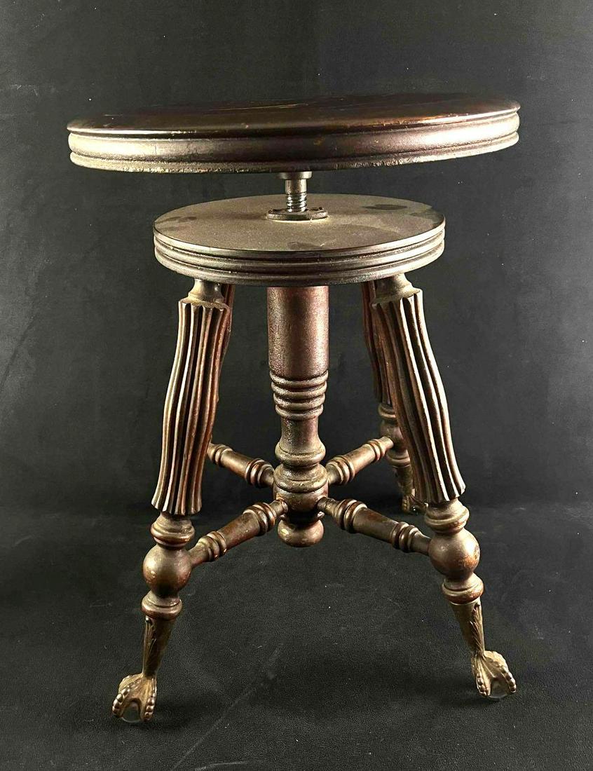 Antique Wooden Stool Brass Claw Legs Piano Stool (1 of 10)