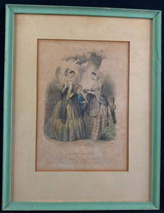 Les Modes Parisiennes Lithograph: Les Modes Parisiennes Lithograph Hand colored lithographic print from the Victorian-era French fashion magazine, Les Modes Parisiennes. This print is in very good condition with no holes, tears, or