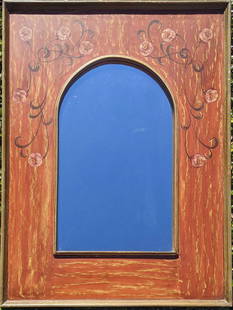 Vintage Mirror Handmade in Peru: Vintage Mirror Handmade in Peru This beautiful mirror was made in Peru painted with red and gold flowers. This mirror is in good condition with just some paint loss on the outer edge. This charming
