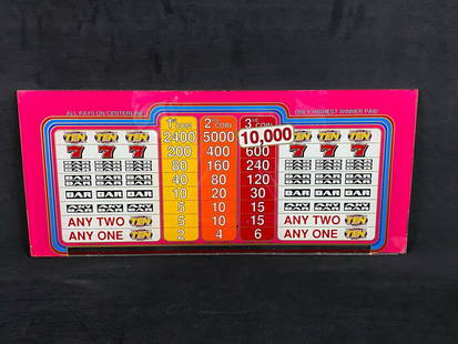 Vintage 1990 Sigma Games Glass Slot machine Display: Vintage 1990 Sigma Games Glass Slot machine Display 1900 Glass Authentic Good Condition with a few glass chips around the edges (Not noticeable when installed ) light scratch between the 10 & 15