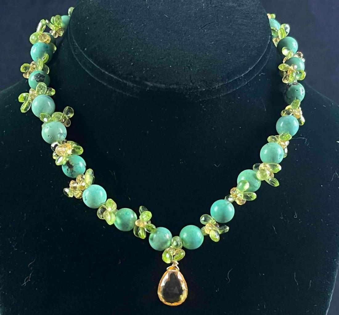 Turquoise Beaded Necklace Gemstone 18K Necklace (1 of 5)
