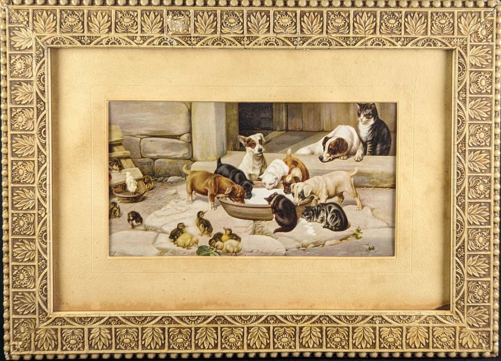 W H Trood Five O'Clock Tea Puppy Kitten Art Print (1 of 5)