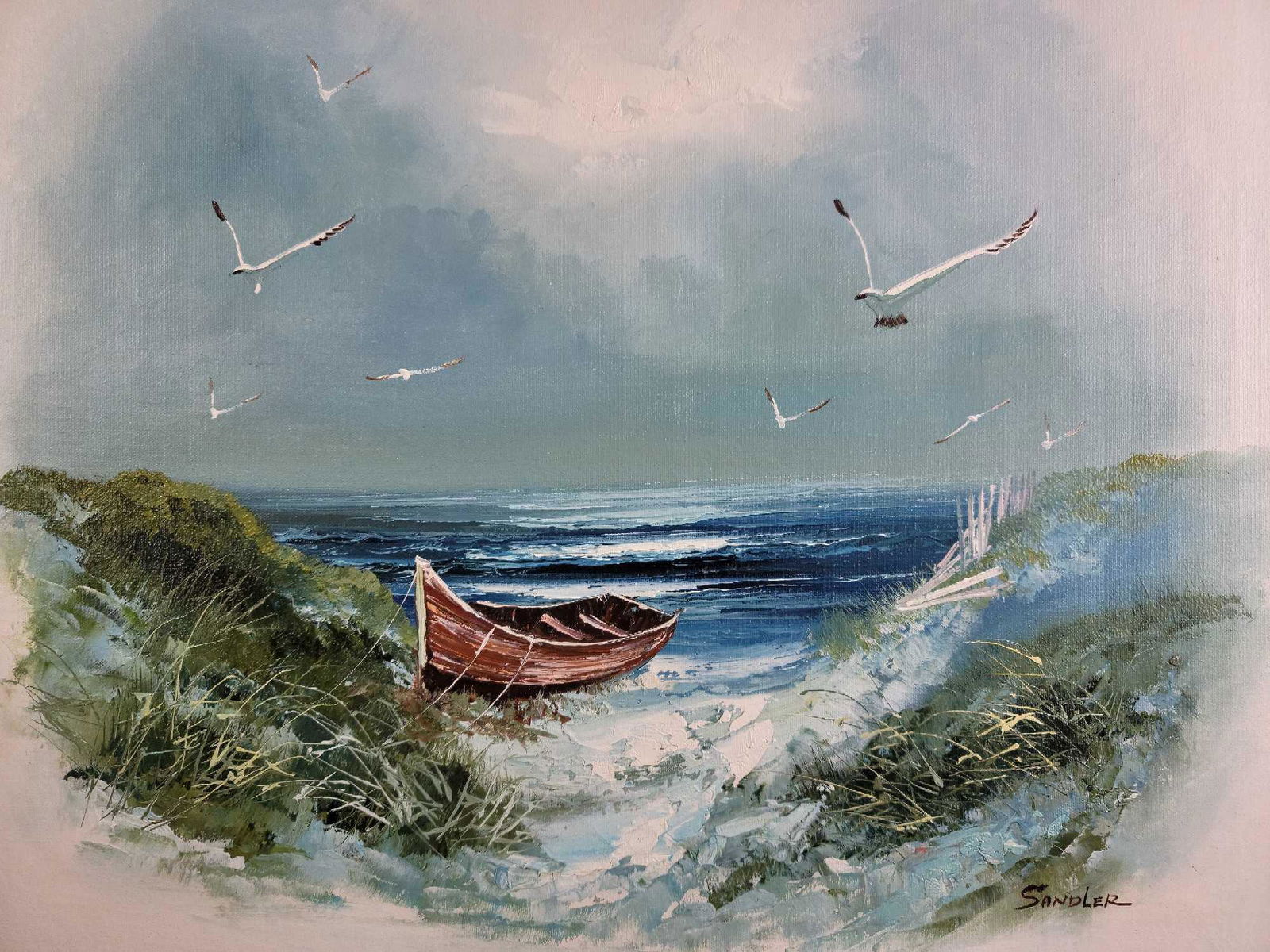 Seascape Original Painting Signed By Sandler (1 of 10)