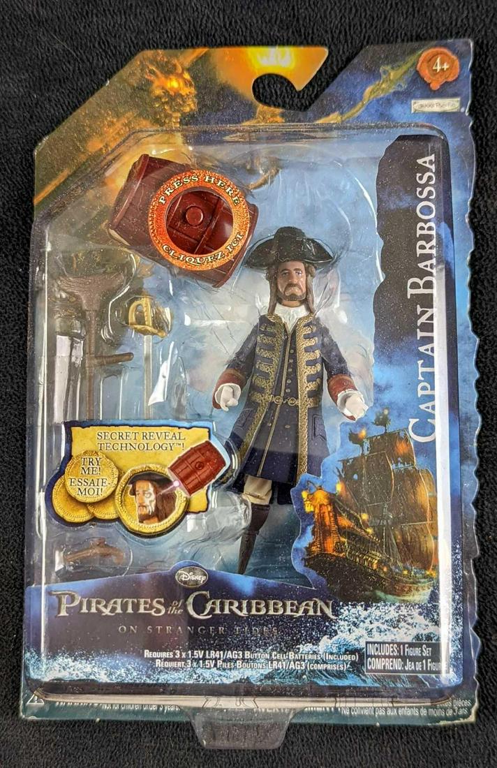 Pirates Of The Caribbean Stranger Tides Captain Barbossa Figure Disney: Pirates Of The Caribbean: On Stranger Tides action figure with "Secret Reveal Technology". Included a 'relic' that reveals the Pirate's 'secret within' which is usually showing their spooky skeleton f