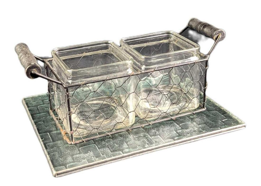 Two Glass Planter Jars With Wire Metal Holder And Glass Tray (1 of 6)