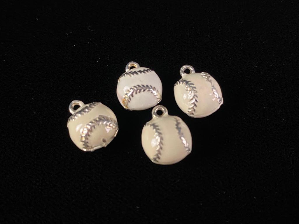 Enamel Over Sterling Silver Baseball Charms: Enamel Over Sterling Silver Baseball Charms DETAILS: Metal - .925 Sterling Silver Color - Silver, White Tested - Yes Size - 10.5 mm Weight - 0.52 oz Markings - none Maker - unknown Stones - none Style