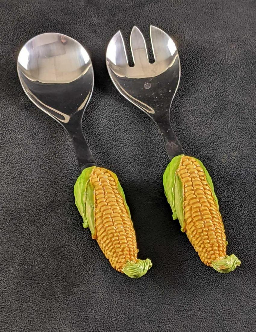 Vintage Corn Cob Handle Salad Spoon and Fork (1 of 6)