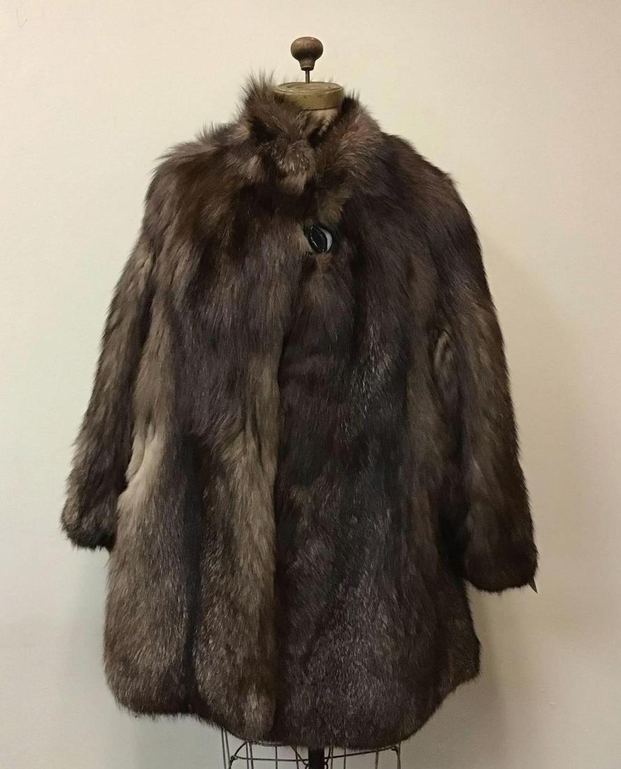 Frosted Brown Fox Fur Coat Button Vintage Fashion (1 of 8)