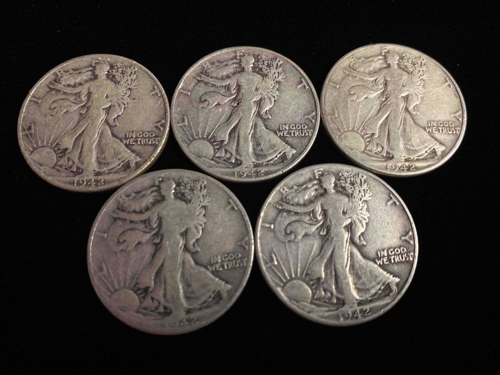 Lot Of 5 Mixed Dates 90% Silver Walking Liberty Half Dollars (1 of 2)