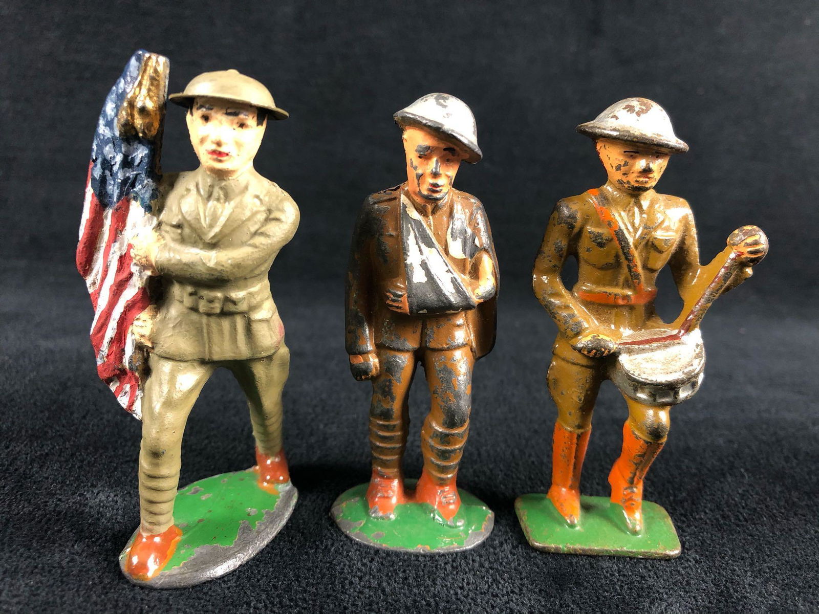 Antique Cast Iron Hand Painted WWII 2" Soldiers Wounded - Flag Bearer - Drummer (1 of 18)