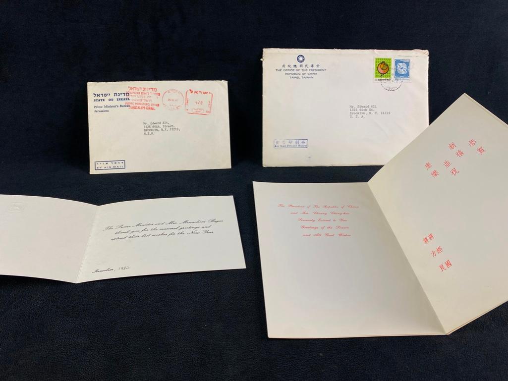Holiday Cards from Leaders of Taiwan & Israel: Holiday Cards from Leaders of Taiwan & Israel Cards from Taiwanese President Chiang Ching-kuo and Israeli Prime Minister Menachem Begin. Ching-kuo was president of the Republic of China (Taiwan) from 