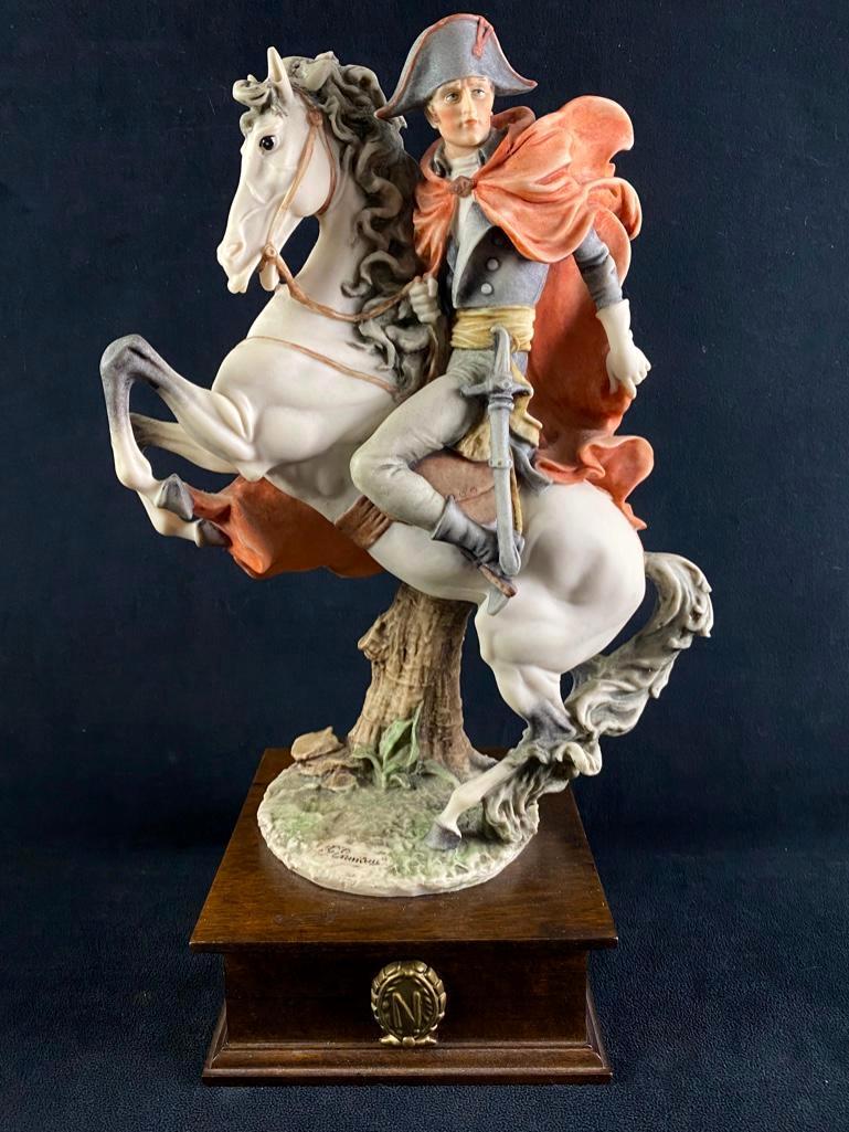 Vintage Giuseppe Armani Napoleon Figure JB: Vintage Giuseppe Armani Napoleon Figure Extremely detailed Campodimonte porcelain figure of Napoleon on a horse by Giuseppe Armani. The musculature of the horse is very realistic, as well as the movem