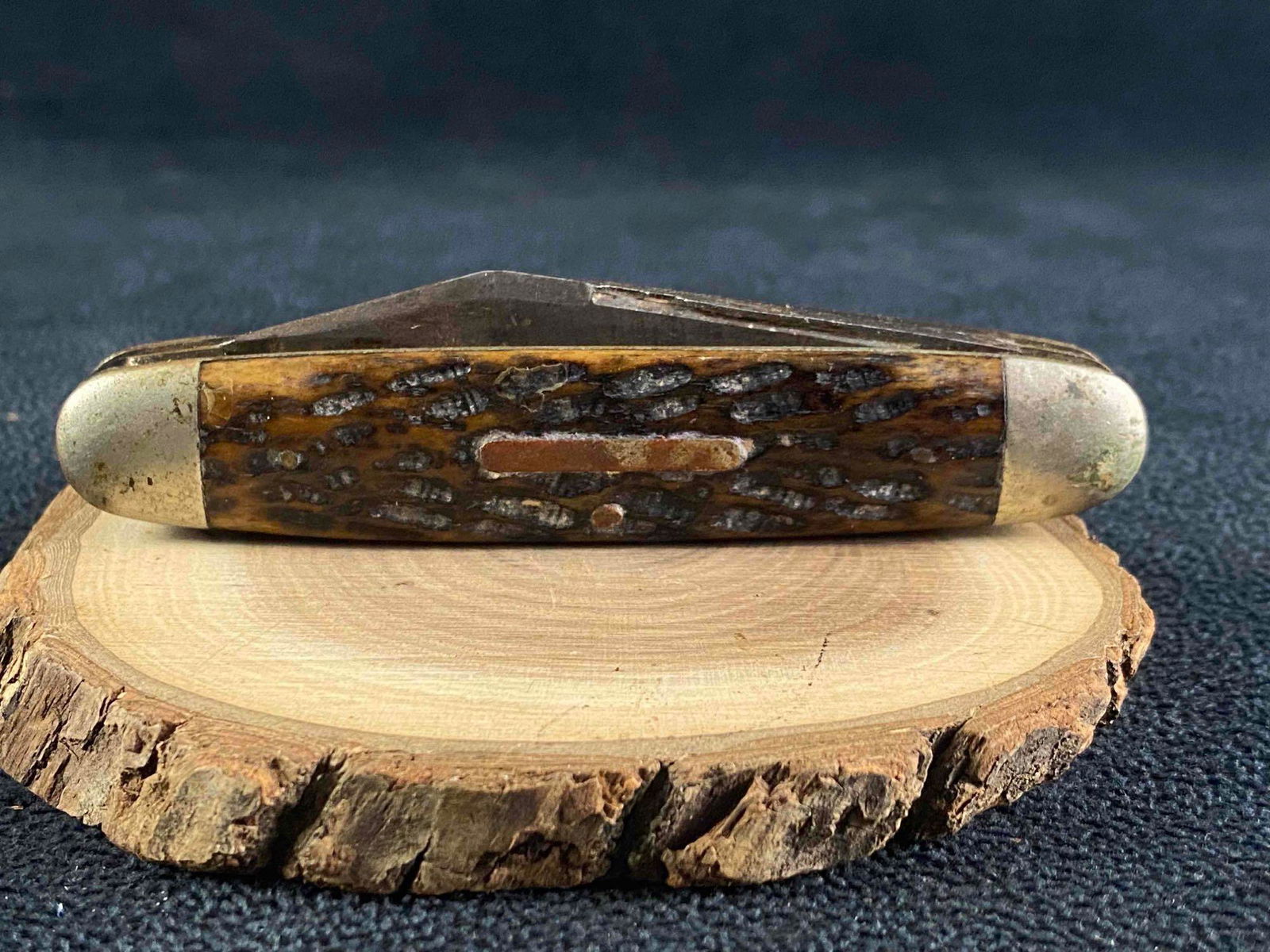 Antique Winchester Stag 3 Blade Notched Folding Pocket Knife (JB) (1 of 10)