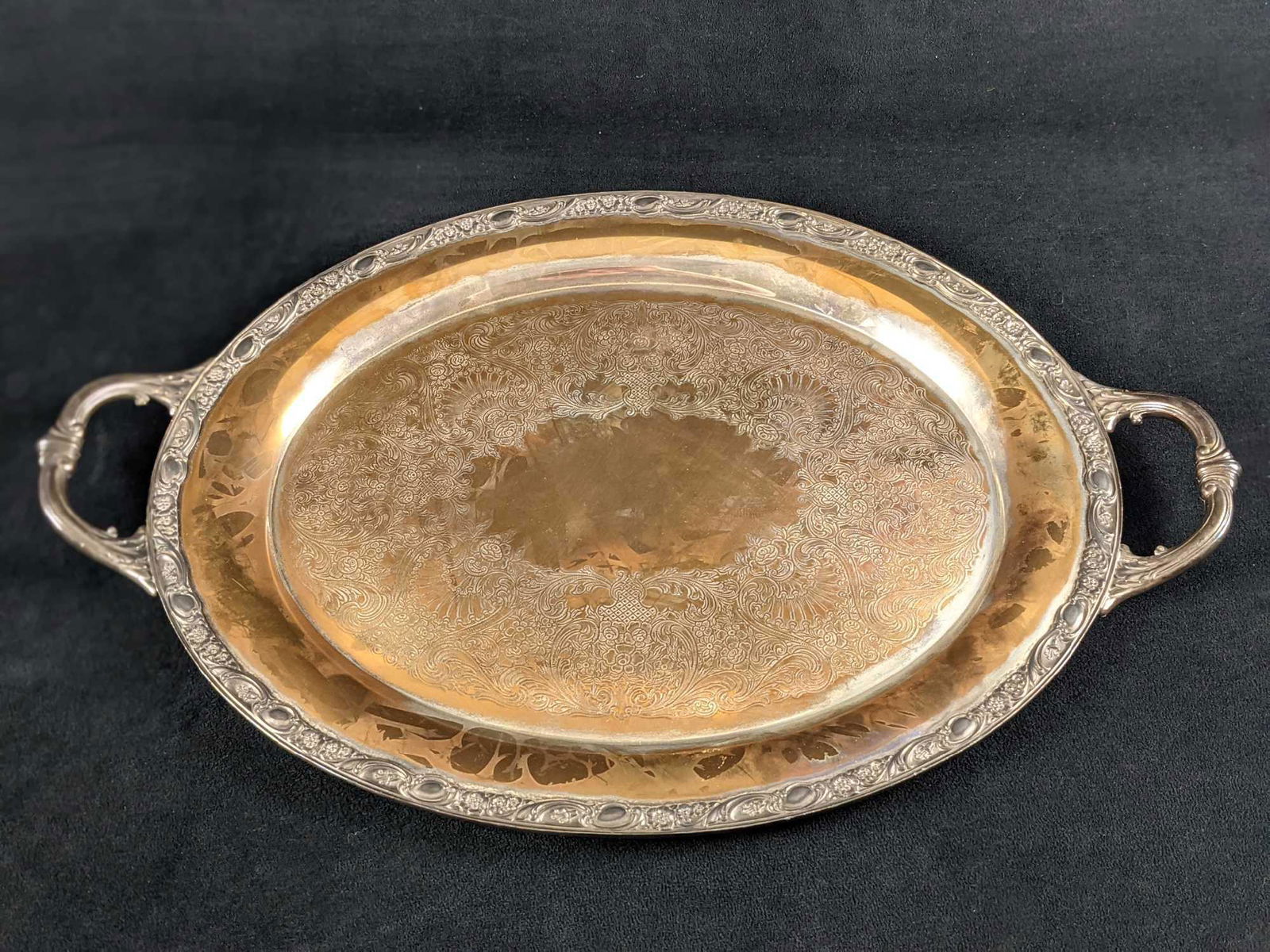 Vintage Heavy Silver Plate Over Brass Serving Tray (1 of 6)