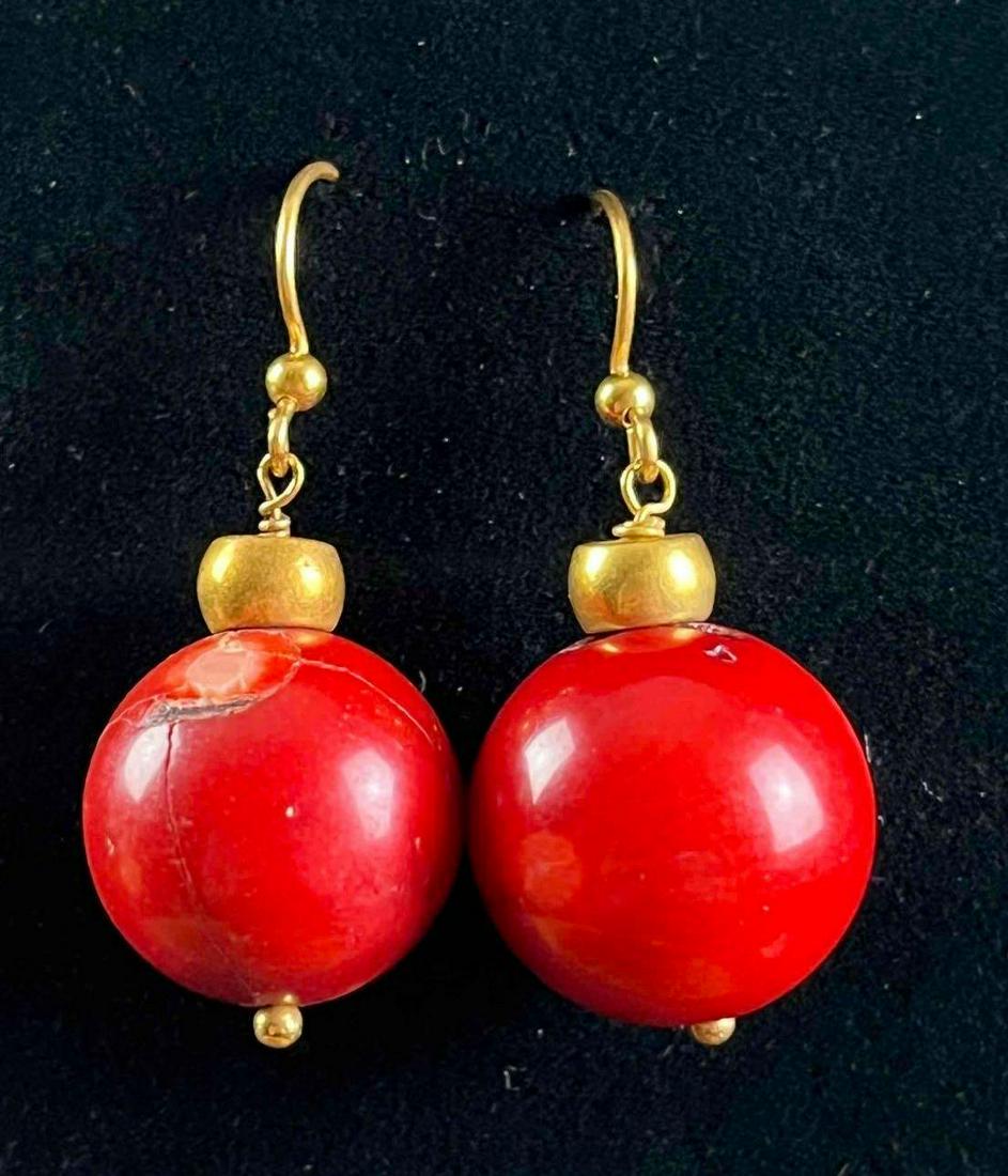 Red Coral Earrings Dangle Earrings Gold Post Earrings (1 of 5)