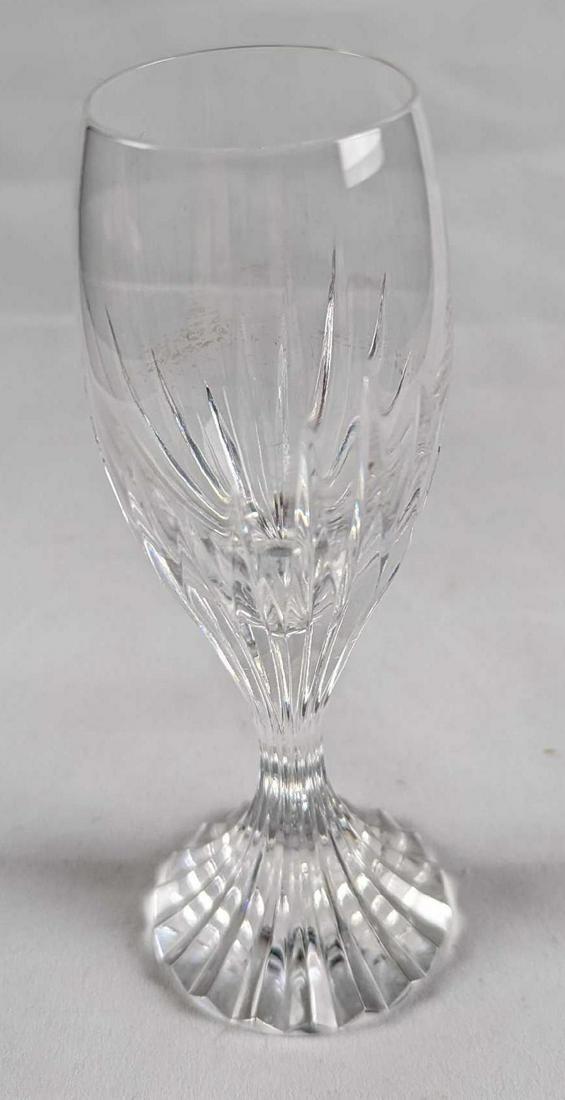 Baccarat Crystal Massena Liqueur Cordial Glass: The Massena glass showcases Baccaratâ€™s meticulous craftsmanship. Deep orgue bevel cuts are etched directly into the clear crystal, radiating from the foot of the glass to the base of the wide b