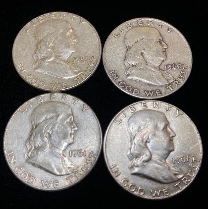 Mixed Date Lot of 4 Franklin Half Dollars (1 of 3)