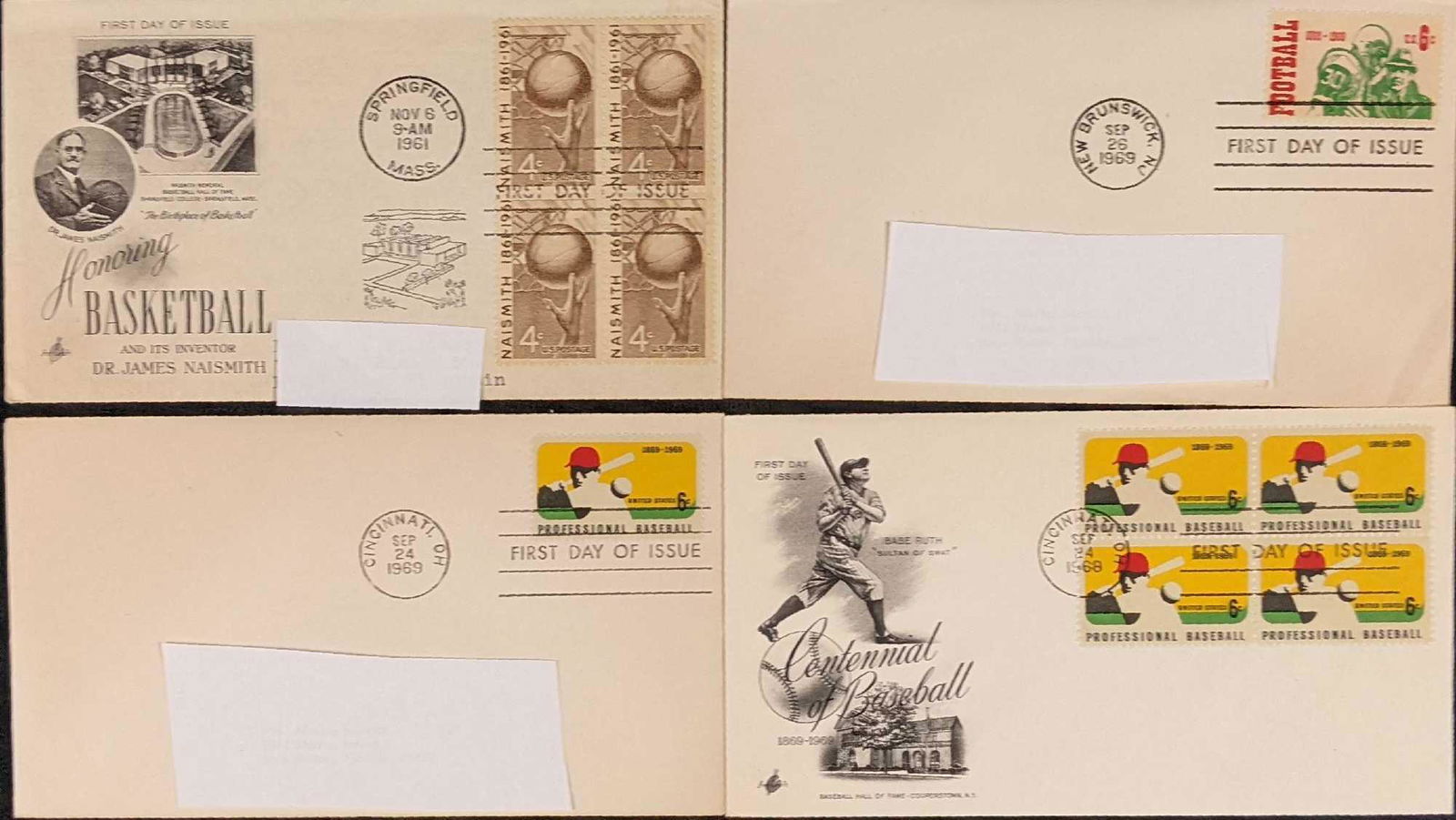 Vintage Sports US Stamps 1st Day Envelopes Baseball Football Basketball (1 of 5)