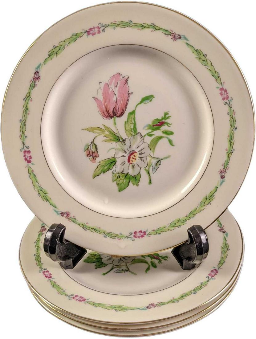 4 Vintage Retired Haviland Garden Flowers Bread N Butter Plates: This series was released from 1945 - 1966. These bread and butter plates are approx 6 1/4" and together they weigh 1.49lvb. The bread and butter plates are in a good, vintage condition with some wear