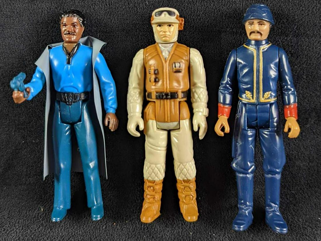 3 Vintage Star Wars Empire Strikes Back Figures: This lot contains loose figures from Empire Strikes Back: (1) 1980 Lando Calrissian With Cape & Gun. (1) Bespin Security Guard. (1) Hoth Rebel Soldier. Each figure is approx 1 1/2"" x 3/4" x 4" and to