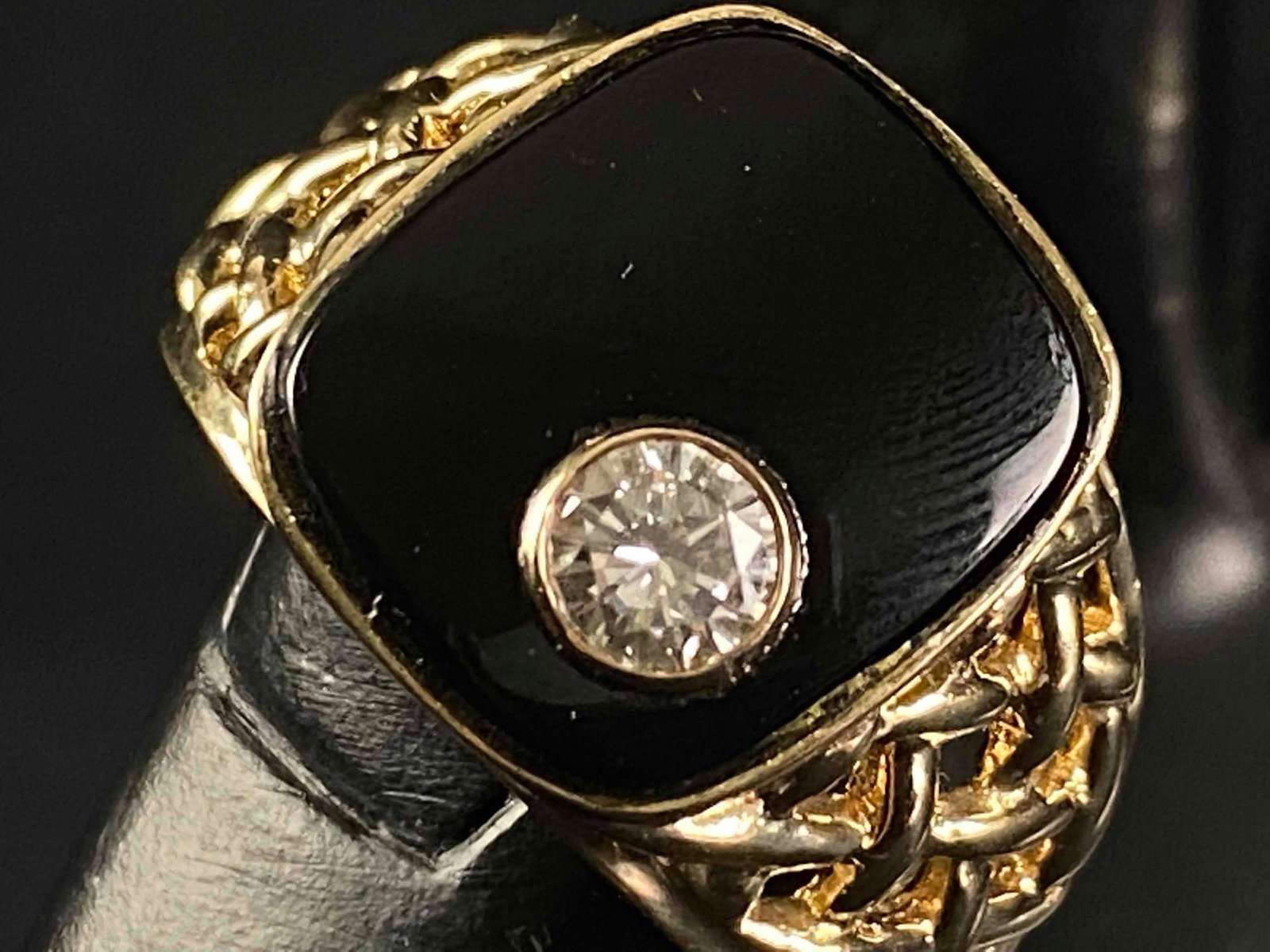 Vintage Men's 14K Designer Onyx .25 Diamond Signet Ring (1 of 9)