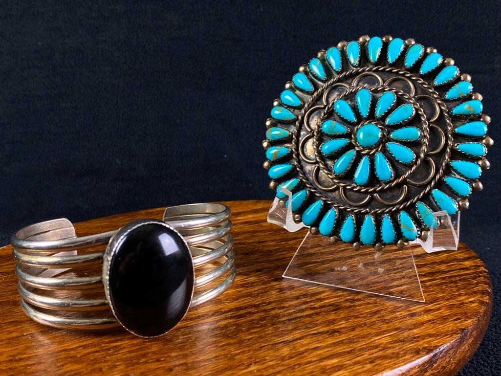 Silver Plated Bangle & Faux Turquoise Brooch (1 of 6)