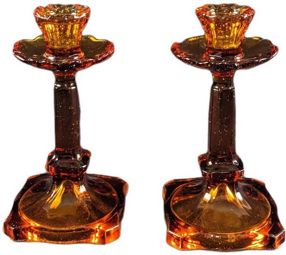 Two Vintage Amber Glass Candlesticks (0242) on Jul 03, 2022 Rapid