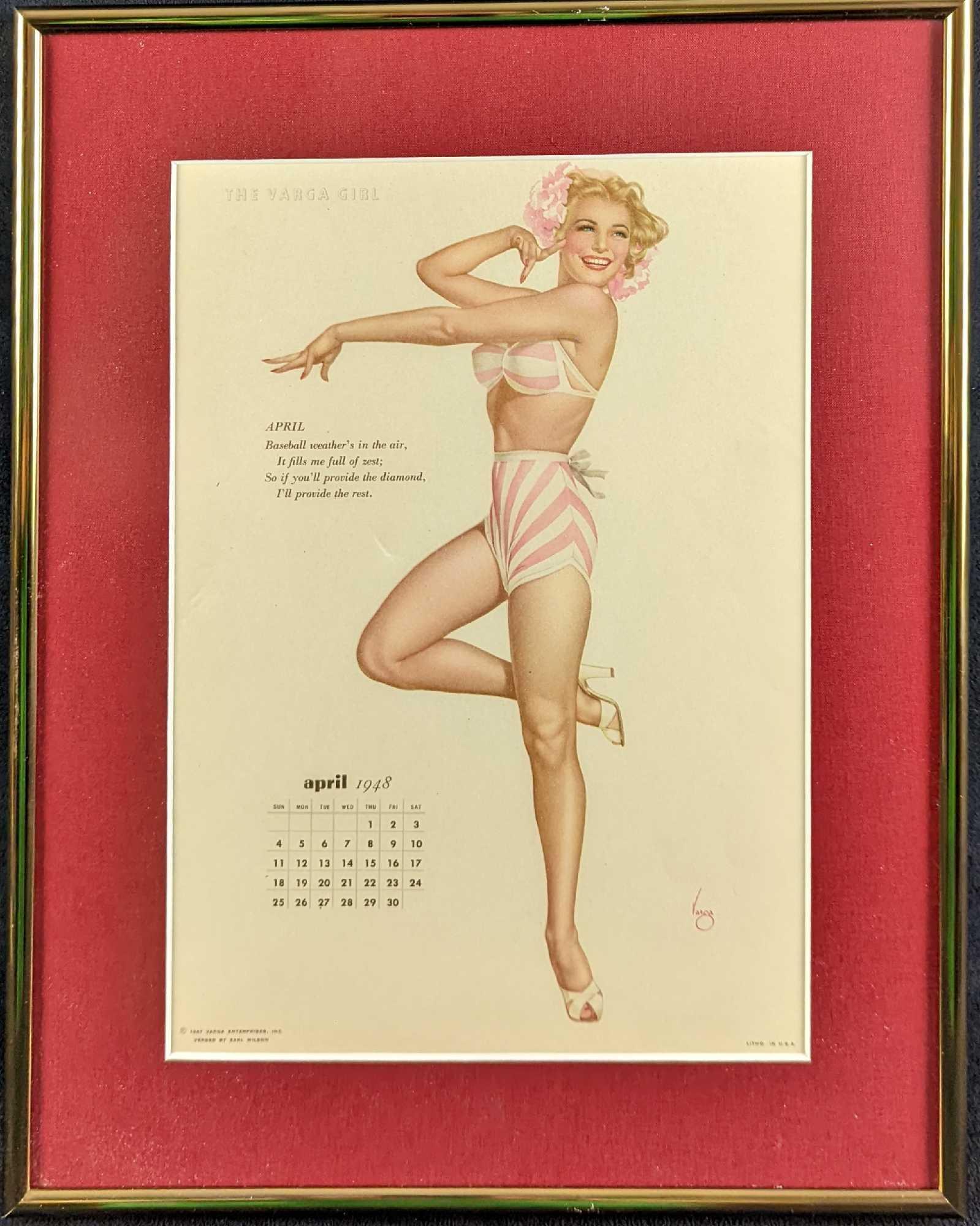 Framed April 1948 Vargas Pin Up Girl Lithograph (1 of 4)