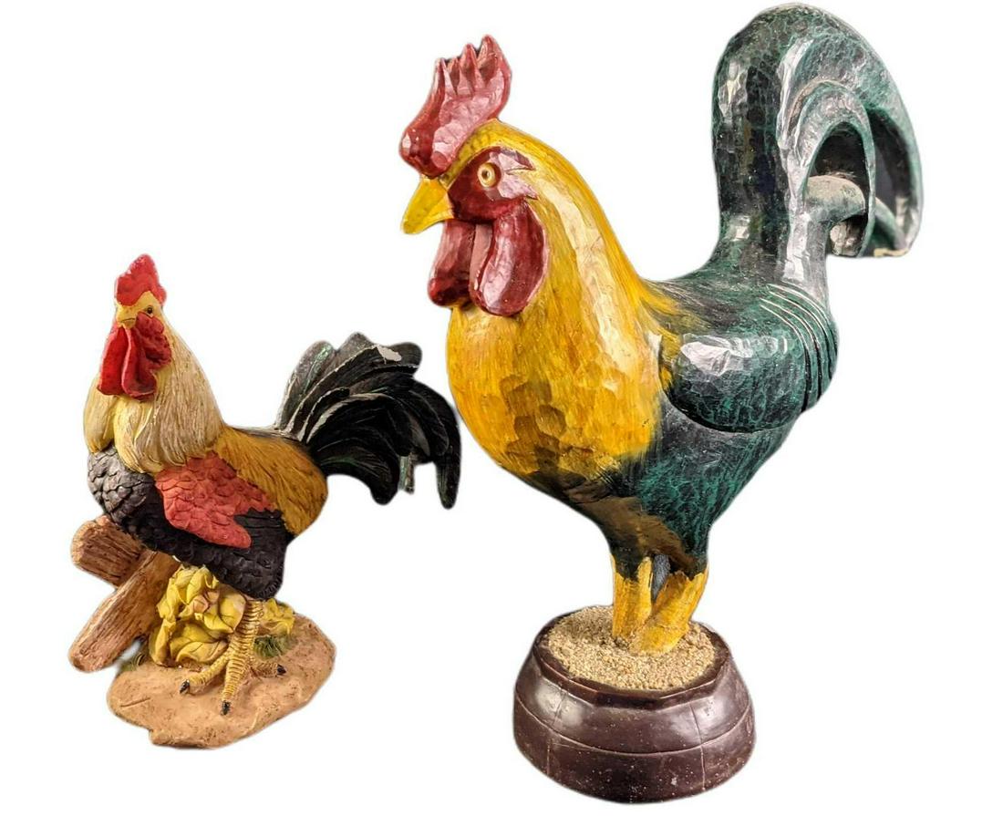 Two Vintage Hand Painted Resin Rooster Figurines (1 of 9)