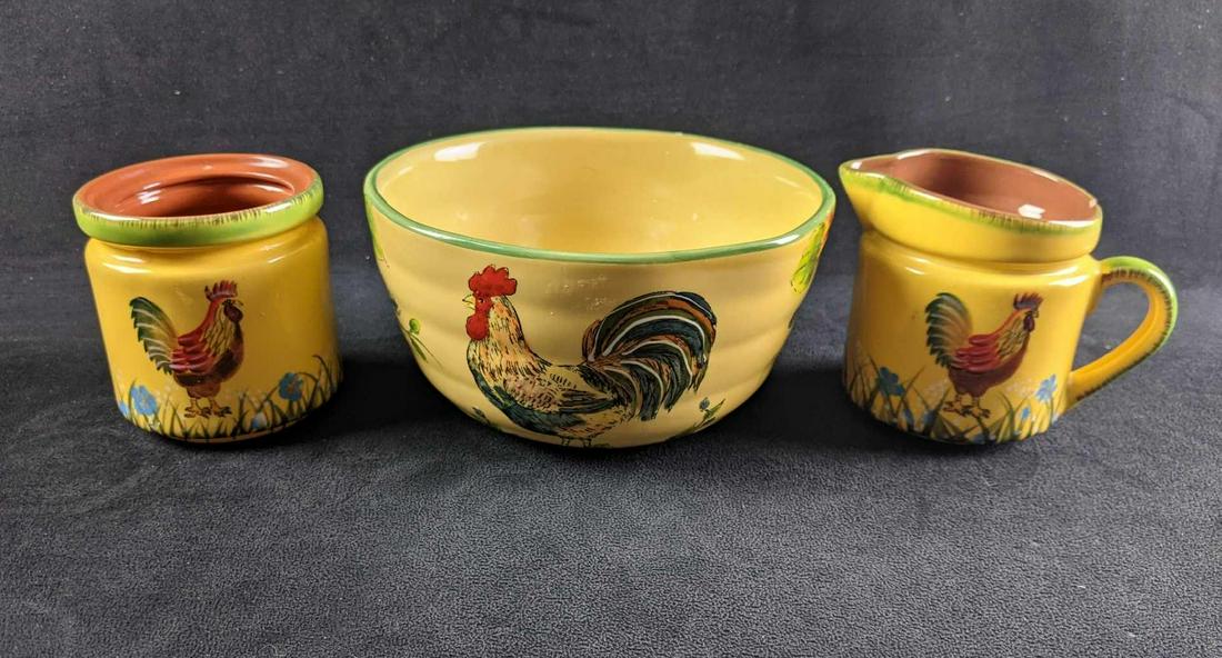 Rooster 3 Piece Table Set Bowl, Creamer Cup, Sugar (1 of 12)