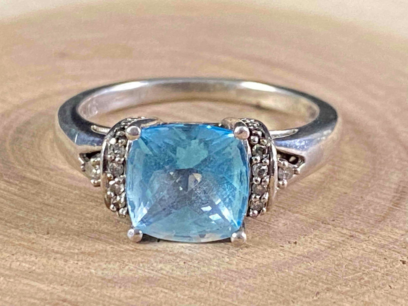 Sterling Silver Cushion Cut Solitaire Blue Topaz Ring (1 of 4)