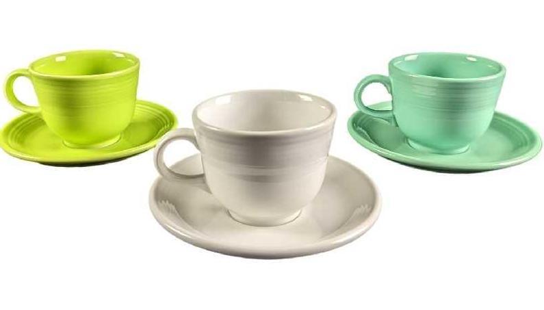 3 Fiestaware Cups & Saucers White Green Blue (1 of 10)