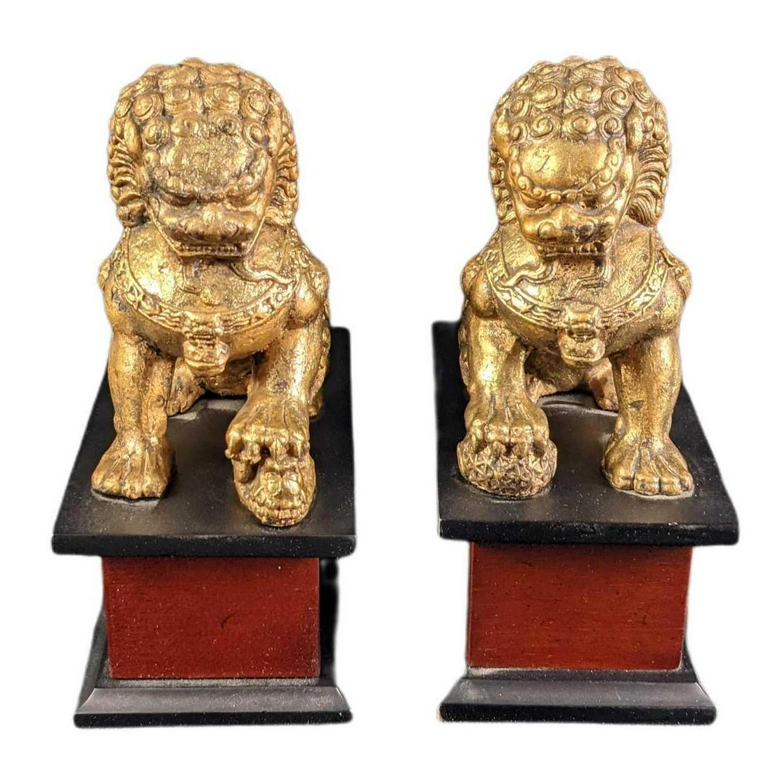 Two Foo Dogs Faux Brass Figures Bookends Paperweights (1 of 8)