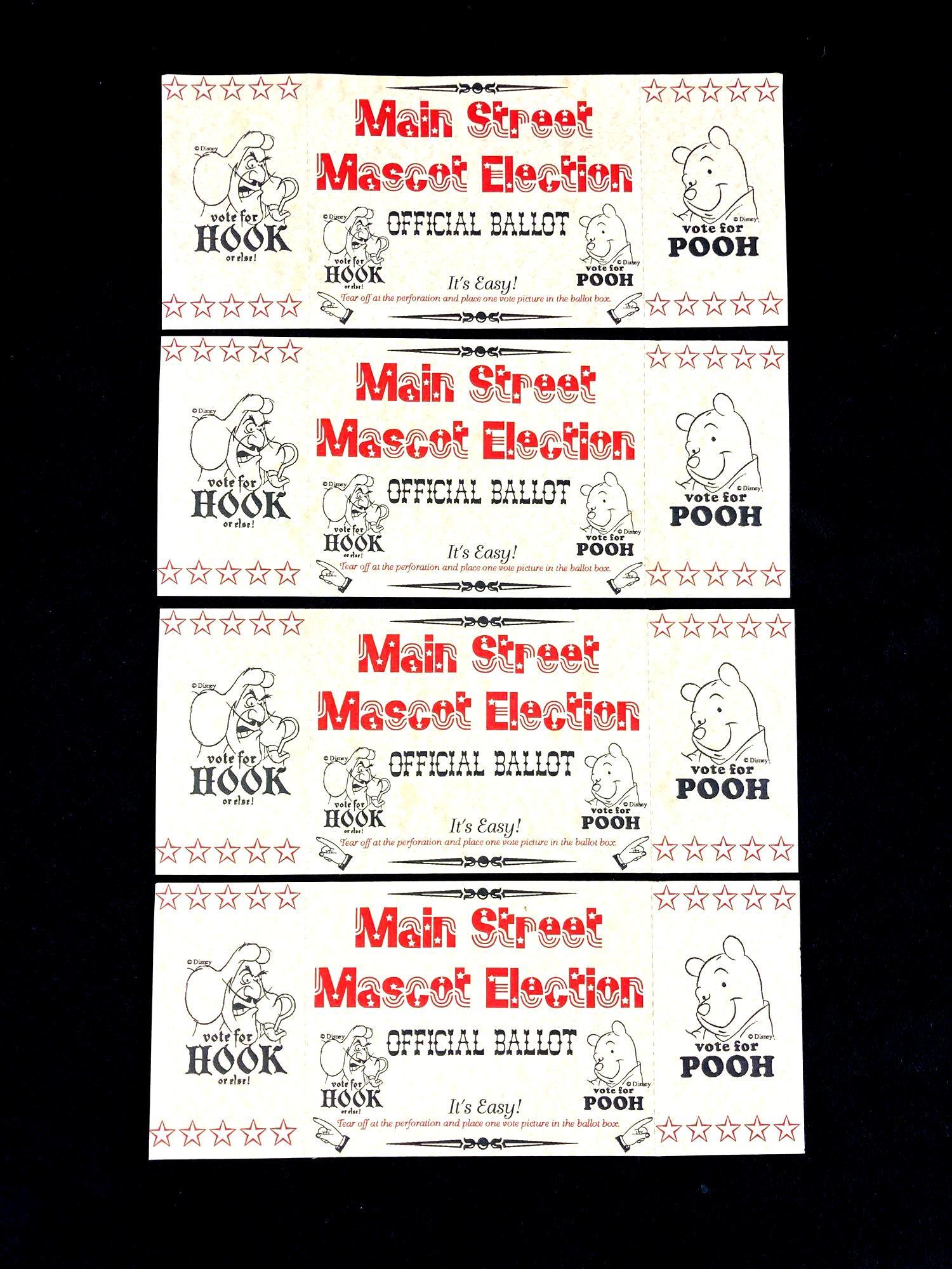 Set of (4) Disney Main Street Mascot Election Tickets Lot #3 (1 of 2)