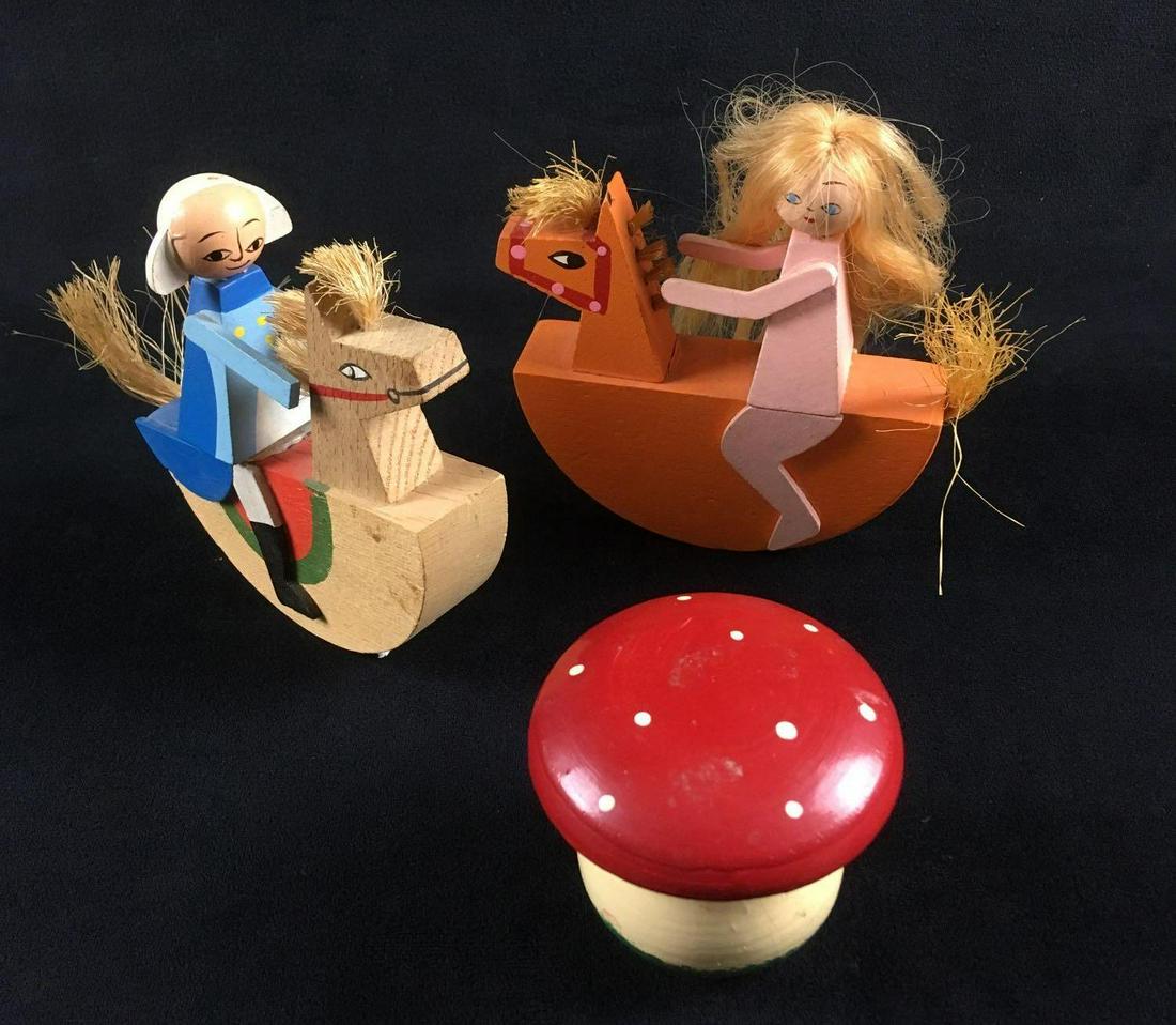Wooden German Rocking Horse Doll and Mushroom Toy Set (1 of 5)