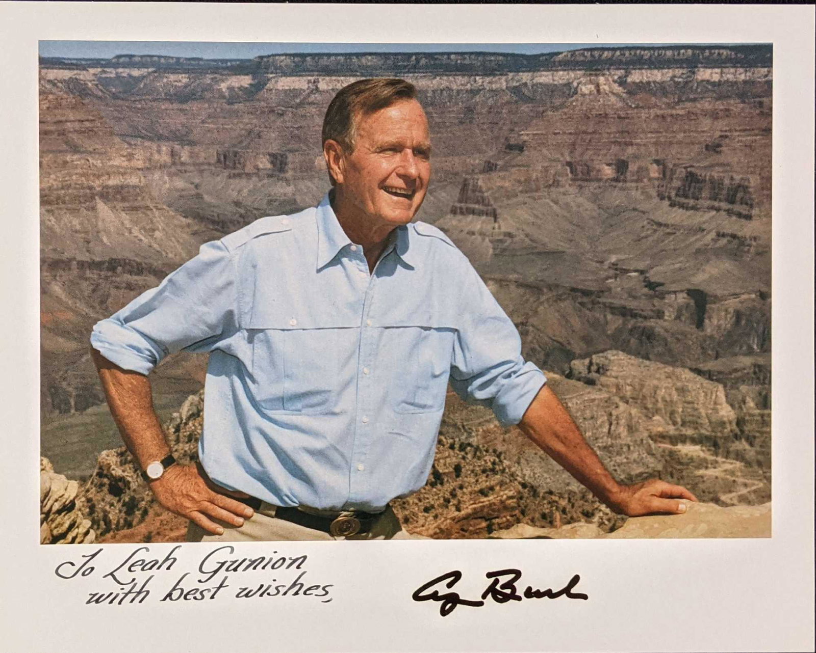 Autographed George H. W. Bush 8x10 Color Photo: Autographed George H. W. Bush Color Photo. Is approx 10" x 8" and it weighs under one pound at 0.10lb. The autographed photo is in a good, unused condition with no known damage. Please note, this does