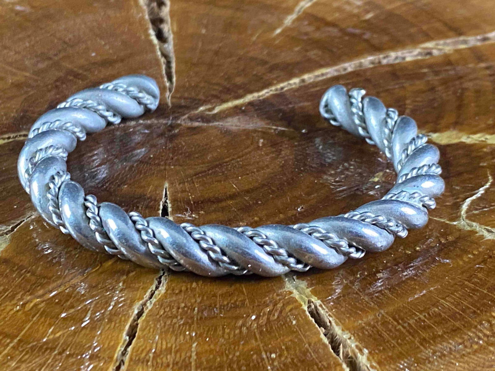 Vintage Sterling Twist Cable Handmade Cuff Bracelet (1 of 4)