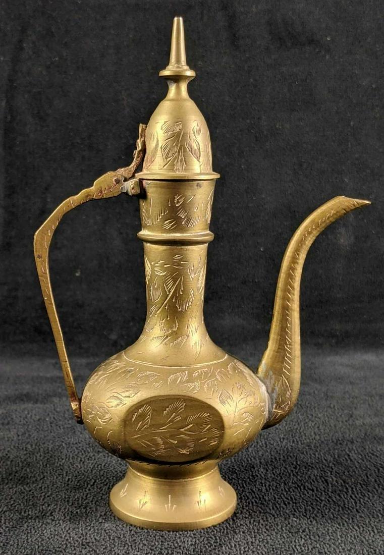 Vintage Brass Etched Small Teapot, Oil Decanter (1 of 7)