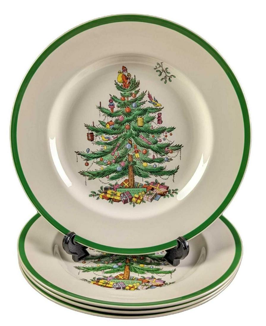 Four Fine China Spode Christmas Tree Dinner Plates (1 of 4)