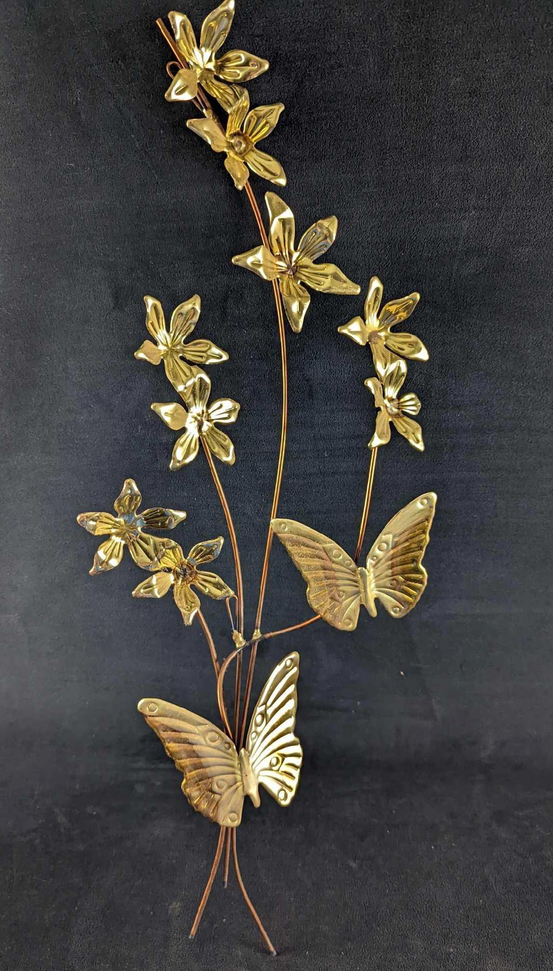 Vintage Brass Tone Butterflies & Flowers Hanging Art (1 of 5)