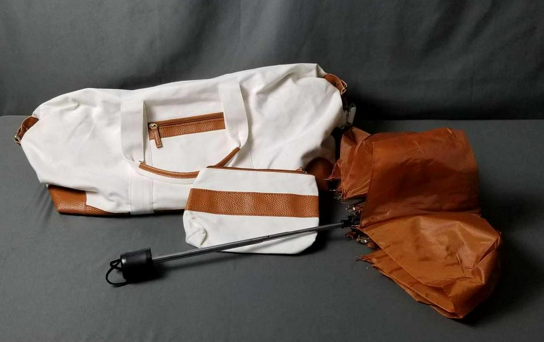 White Canvas Tote with Faux Leather Trim (1 of 8)