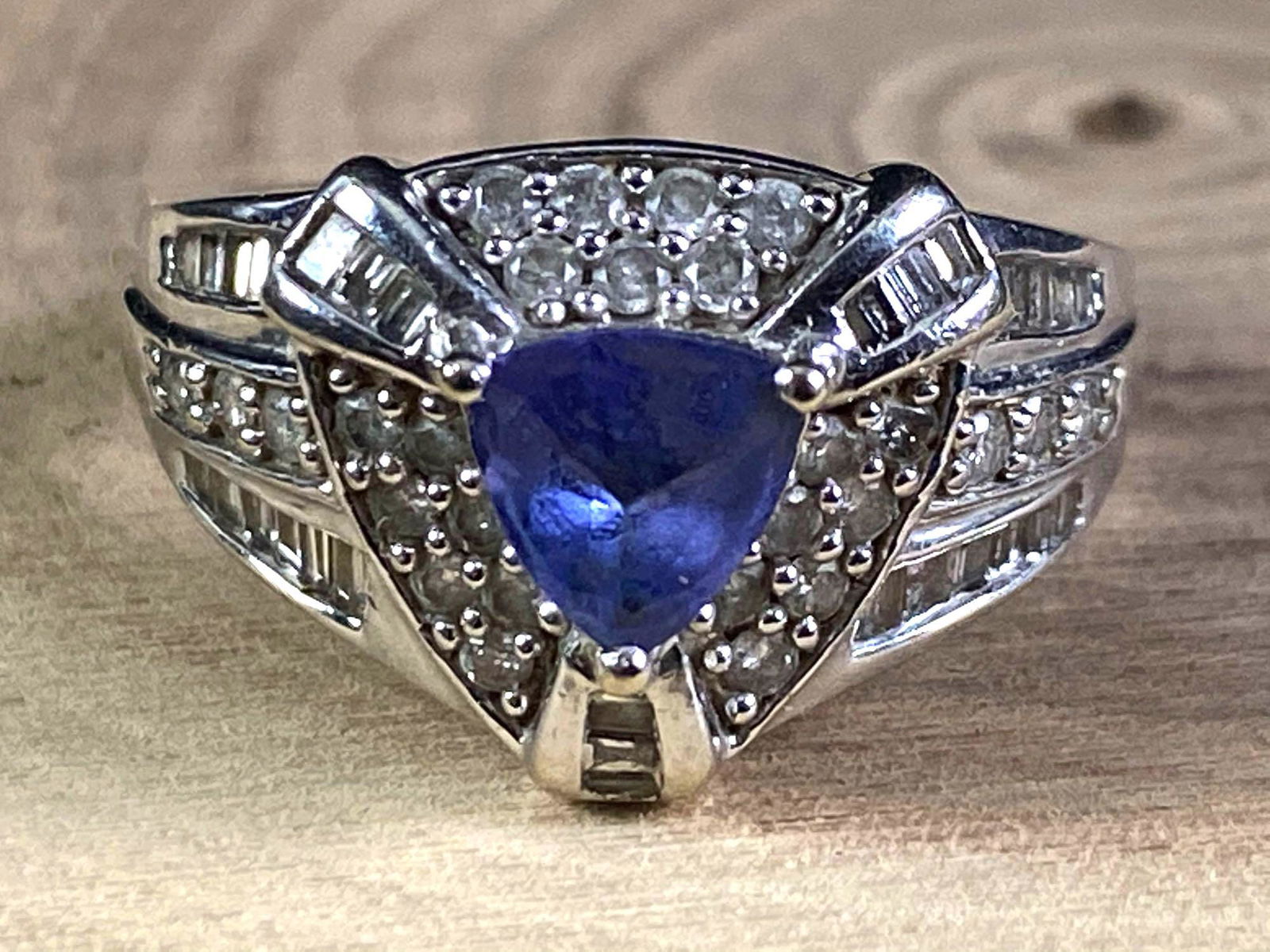 14K White Gold Tanzanite Trillion & Diamond Cocktail Ring (1 of 6)