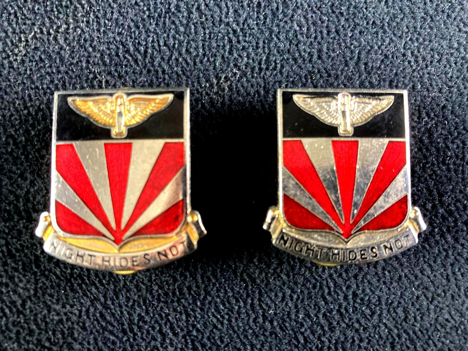 Small 56th Air Defense Artillery DUI Pins Vietnam Era: This lot includes: (1) Pair of 56th Air Defense Artillery DUI Pins Vietnam Era Condition is used and see photographs for additional details. These belonged to Frank F Shelby of the U.S. Army and serve
