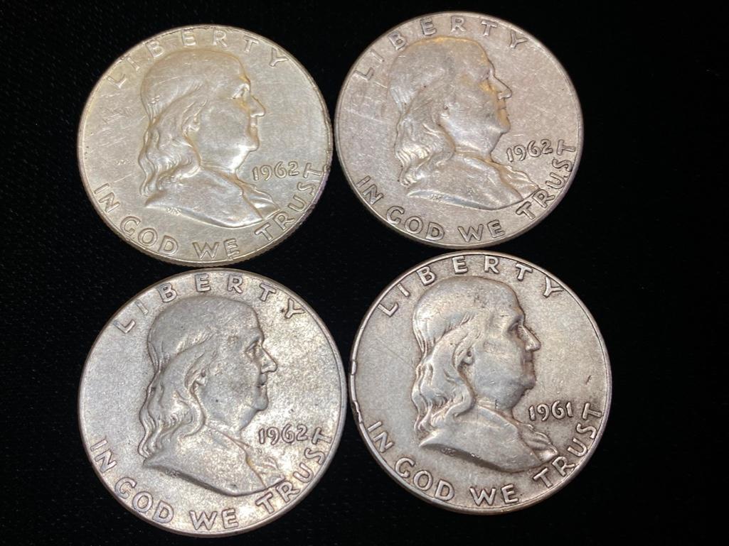 Mixed Date Lot of 4 Franklin Half Dollars: Mixed Date Lot of 4 Franklin Half Dollars These fine American Coins have been researched and verified by professionals to be Authentic. Please view all our pictures they are part of our description. T