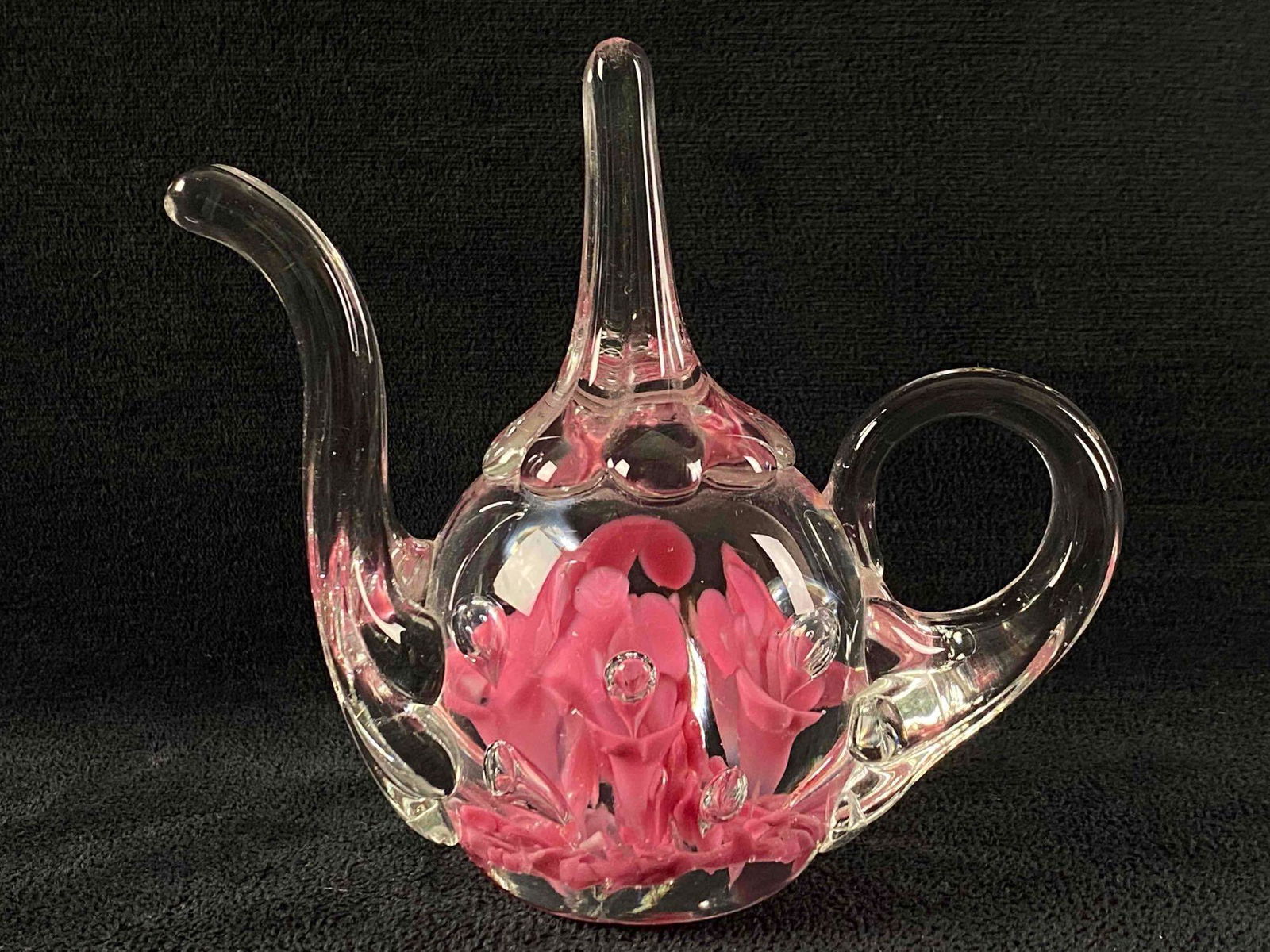 Joe St Clair Controlled Bubble Pink Trumpet Flowers Tea Kettle Paperweight (1 of 7)