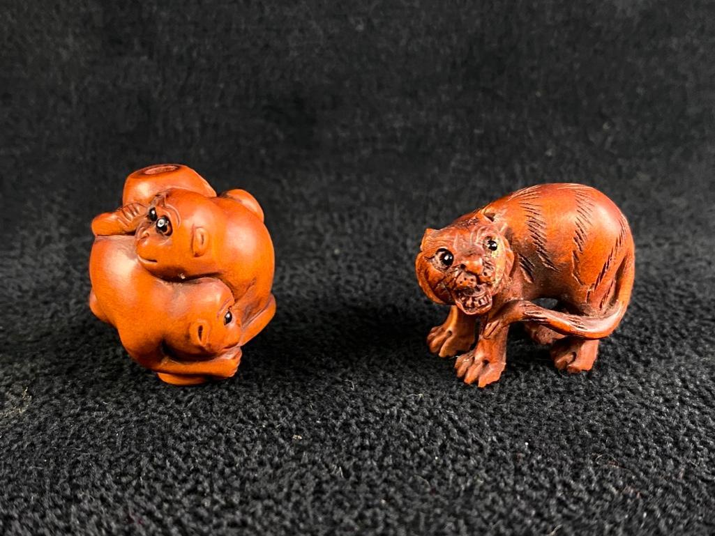 Boxwood Ojime Beads - Tiger and Monkeys (1 of 4)