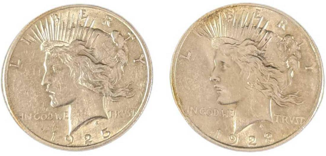 Two Vintage US Peace Silver Dollars (1 of 6)