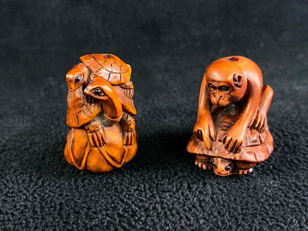 Boxwood Ojime Beads - Monkey & Turtles (1 of 4)